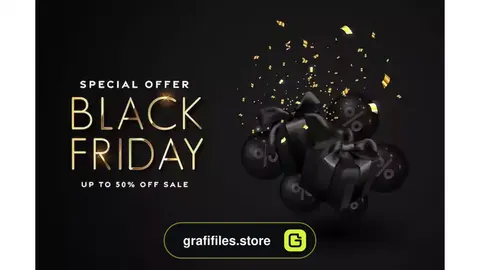 طرح لایه باز بنر بلک فرایدی Black friday sale banner realistic black gifts boxes