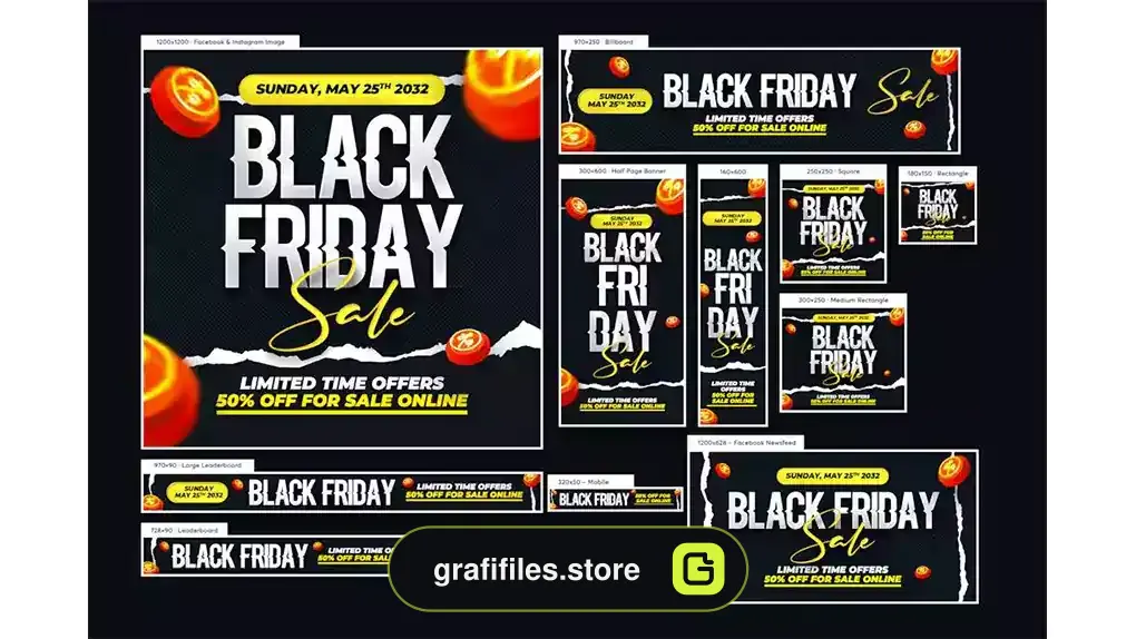 طرح لایه باز بنر بلک فرایدی Black Friday Sale Banners Ad