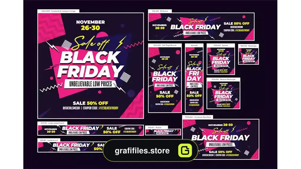 طرح لایه باز بنر بلک فرایدی Black Friday Sale Banners Ad 2