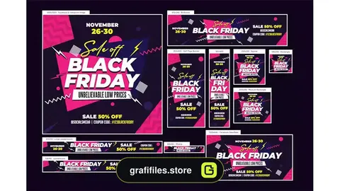 طرح لایه باز بنر بلک فرایدی Black Friday Sale Banners Ad 2