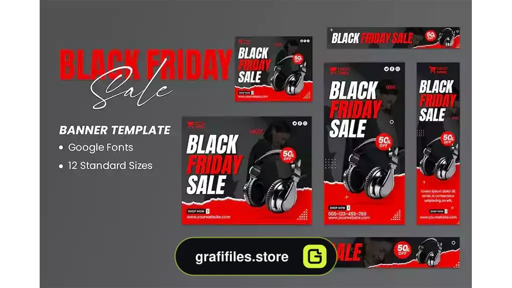 طرح لایه باز بنر بلک فرایدی Black Friday Sale Banners Ad Template