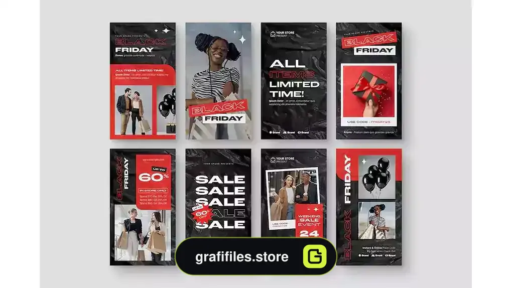 طرح لایه باز استوری اینستاگرام بلک فرایدی Black Friday Social Media Templates