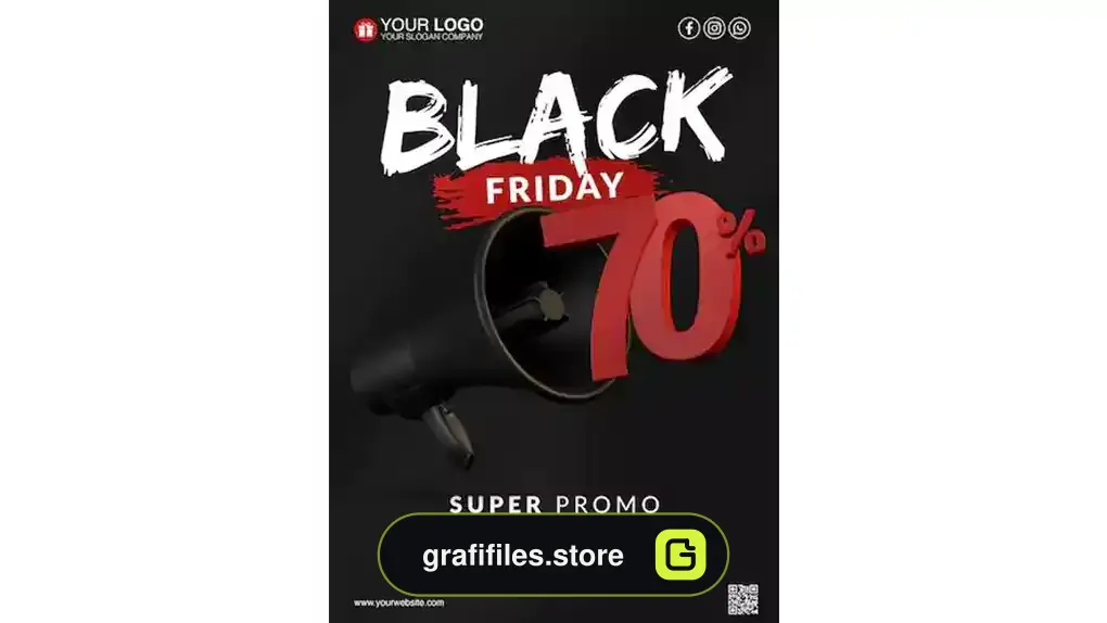 طرح لایه باز تراکت بلک فرایدی Black friday super promo flyer template 70 percent