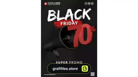 طرح لایه باز تراکت بلک فرایدی Black friday super promo flyer template 70 percent
