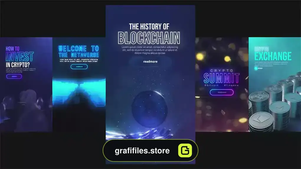 پروژه افترافکت استوری اینستاگرام ارز دیجیتال Crypto Stories Pack