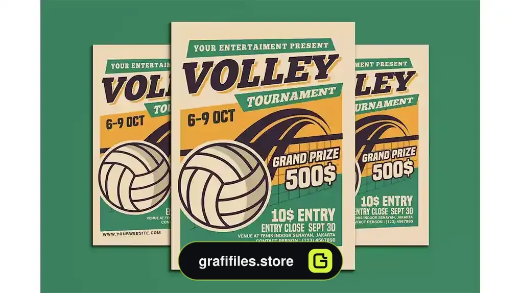 طرح لایه باز تراکت مسابقات والیبال Volleyball Tournament Flyer 3