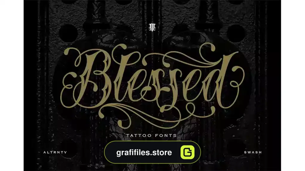 فونت انگلیسی تاتو Blessed | Traditional Tattoo Fonts