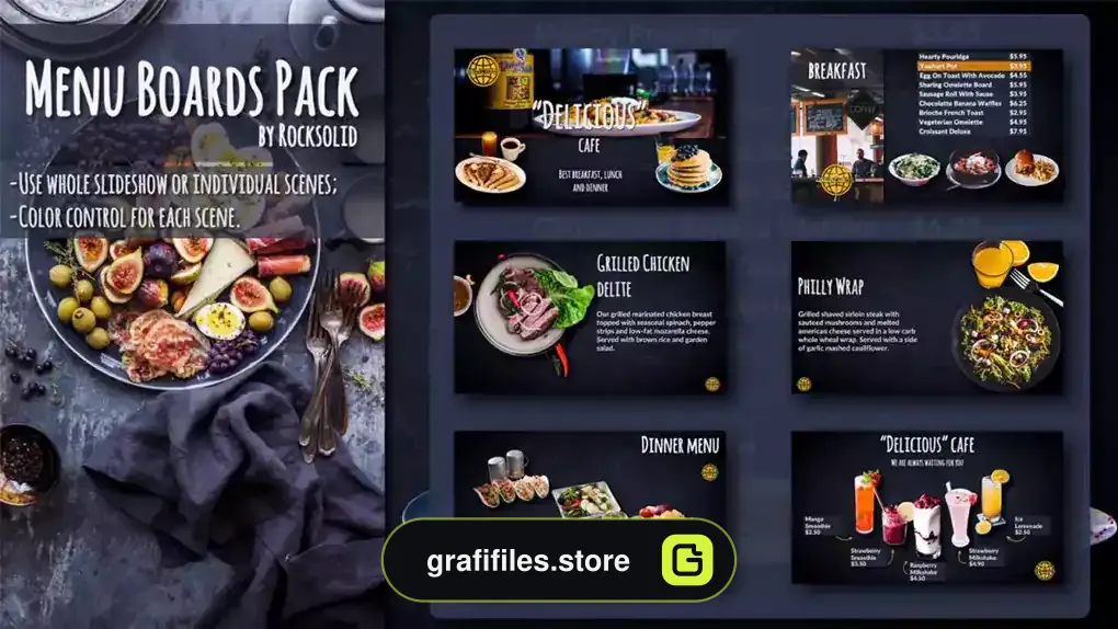 پروژه افترافکت معرفی منو رستوران Menu Boards Pack