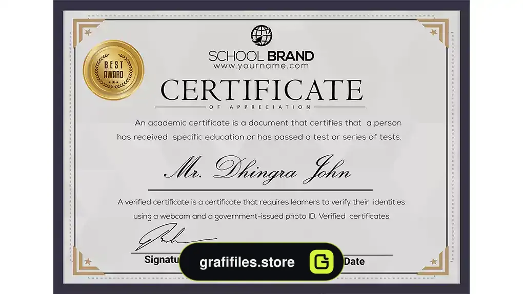 طرح لایه باز لوح تقدیر Certificate template