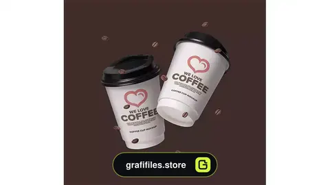 موکاپ لیوان قهوه Floating coffee cups mockup with coffee beans