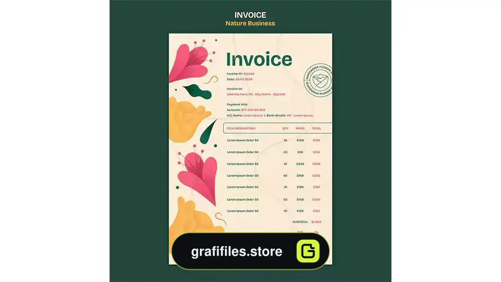 طرح لایه باز فاکتور Fresh and beautiful flowers invoice
