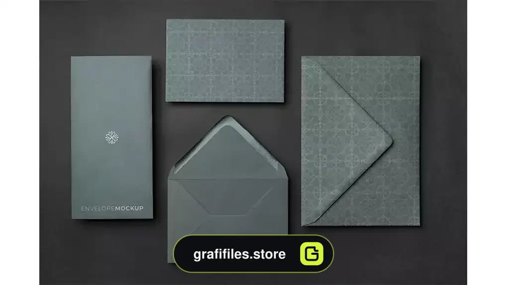 موکاپ پاکت نامه Top view of dark envelope mock-up 2