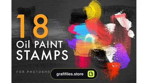 دانلود 18 براش نقاشی رنگ روغن فتوشاپ Oil Paint Stamps