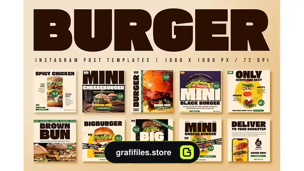 طرح لایه باز پست اینستاگرام برگر Burger Instagram Post