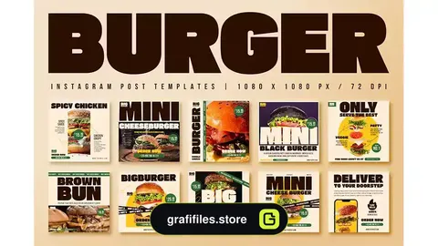 طرح لایه باز پست اینستاگرام برگر Burger Instagram Post