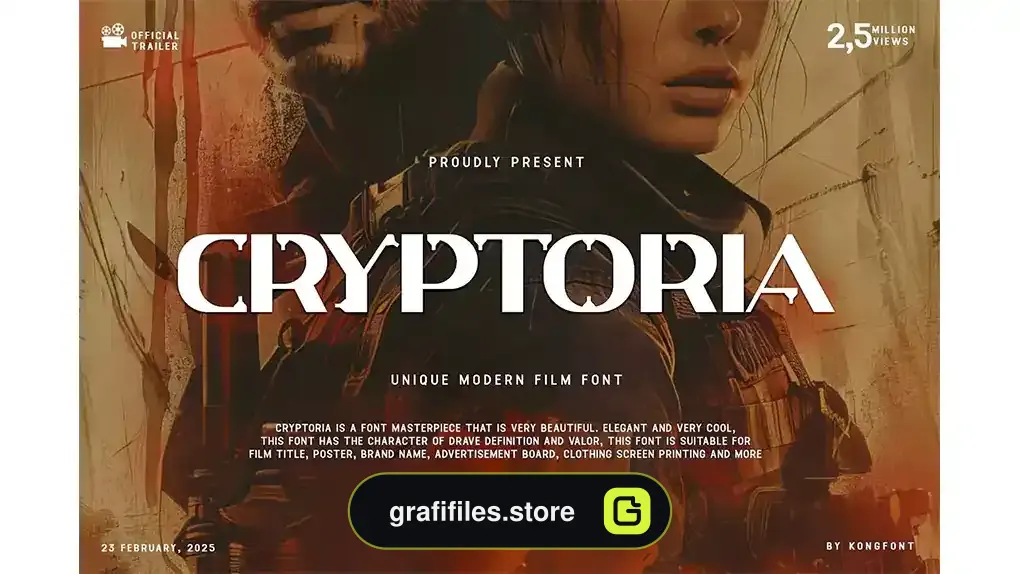 فونت انگلیسی مدرن فیلم Cryptoria - Unique Modern Film Font