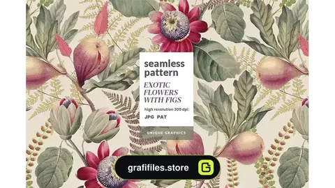 پترن درخت انجیر Exotic Flowers with Figs Pattern