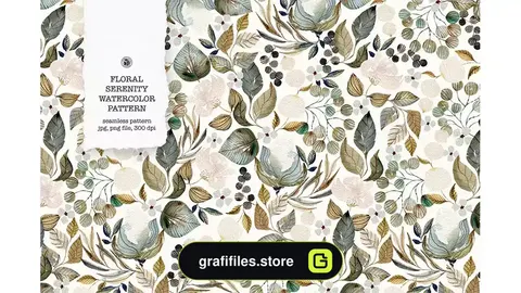 پترن آبرنگی گل و گیاه Floral Serenity Watercolor Wallpaper