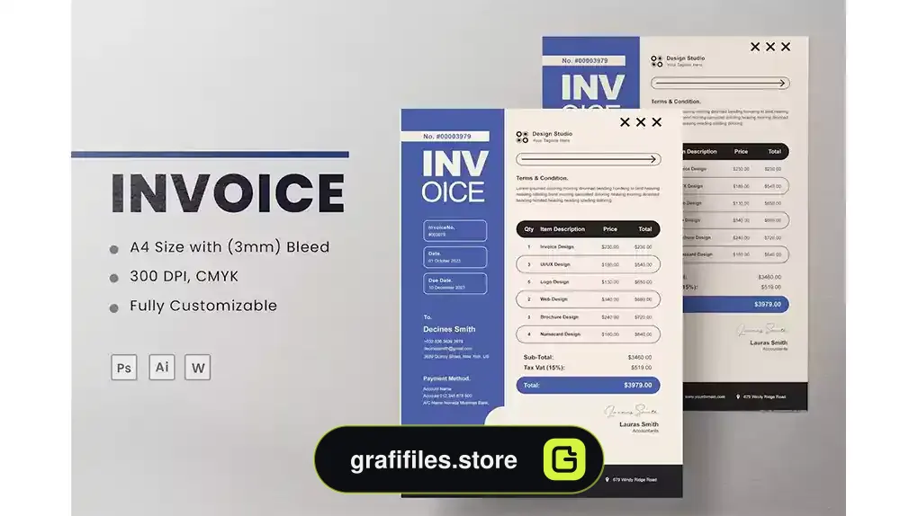 طرح لایه باز فاکتور Invoice Template