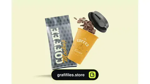 موکاپ پاکت و لیوان قهوه Metallic Coffee Bag and Cup Mockup