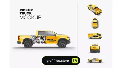 موکاپ وانت باربری Set Pickup Truck Mockup