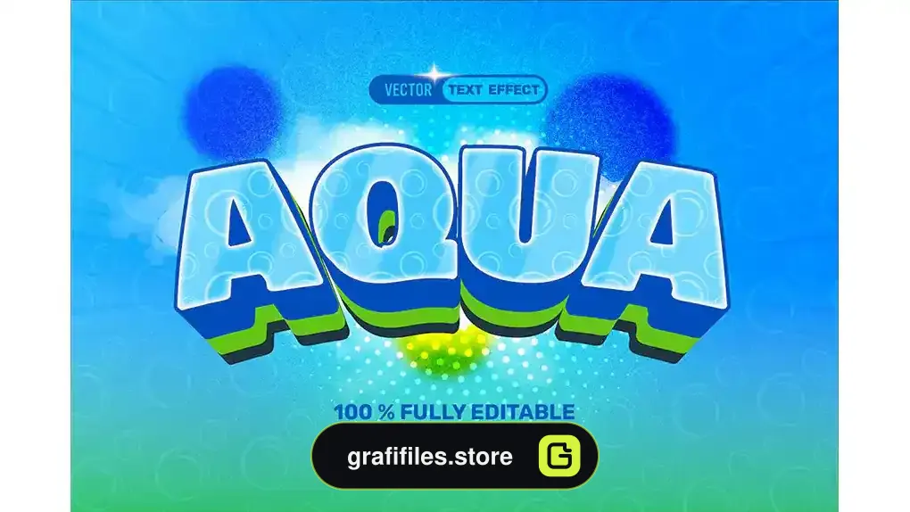 افکت متن سه بعدی آکوا 3D Blue Aqua Vector Text Effect