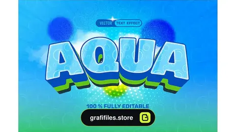افکت متن سه بعدی آکوا 3D Blue Aqua Vector Text Effect