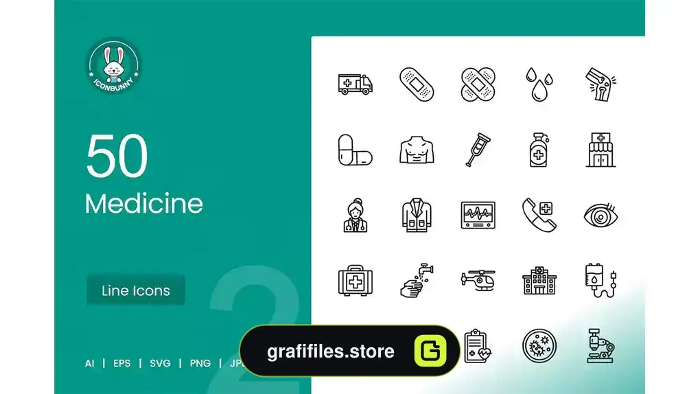 دانلود 50 آیکون پزشکی Medicine Line Icons