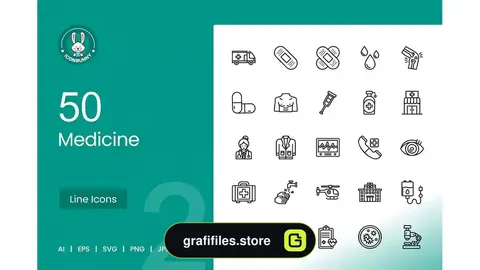 دانلود 50 آیکون پزشکی Medicine Line Icons