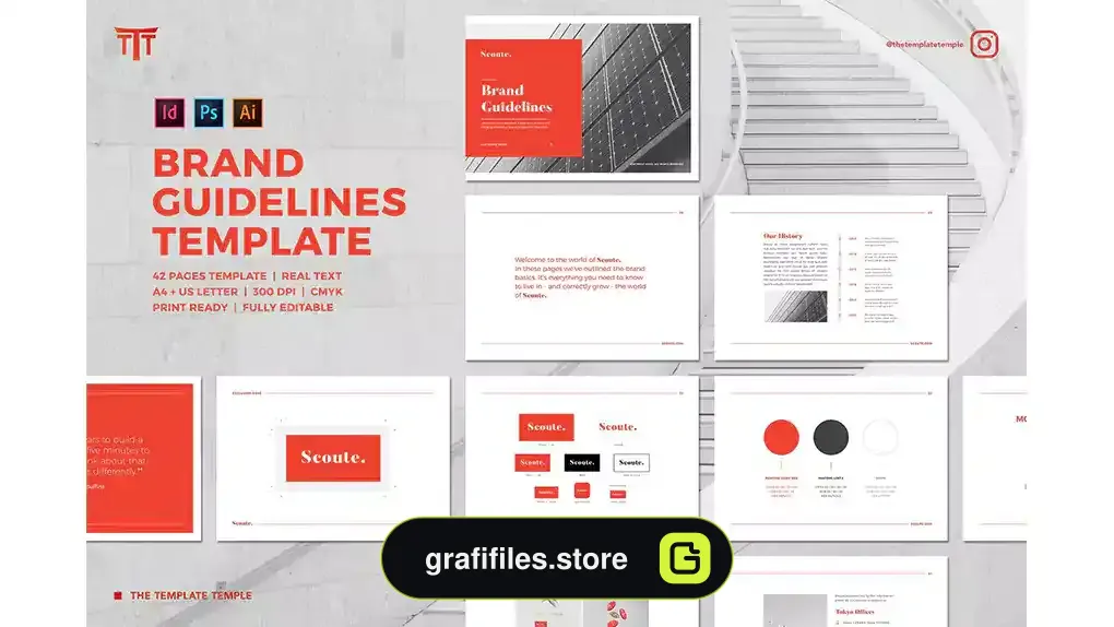 طرح لایه باز دفترچه راهنما Brand Guidelines Template