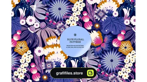 پترن گل آبی Bright Blue Floral Wallpaper