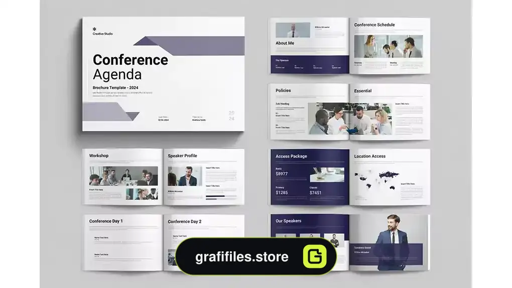 قالب ایندیزاین دستور کار کنفرانس Conference Agenda Template Landscape