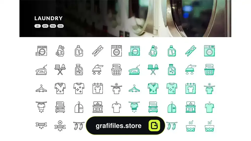 دانلود 50 آیکون لاندری Laundry Outline and Greeney Icons