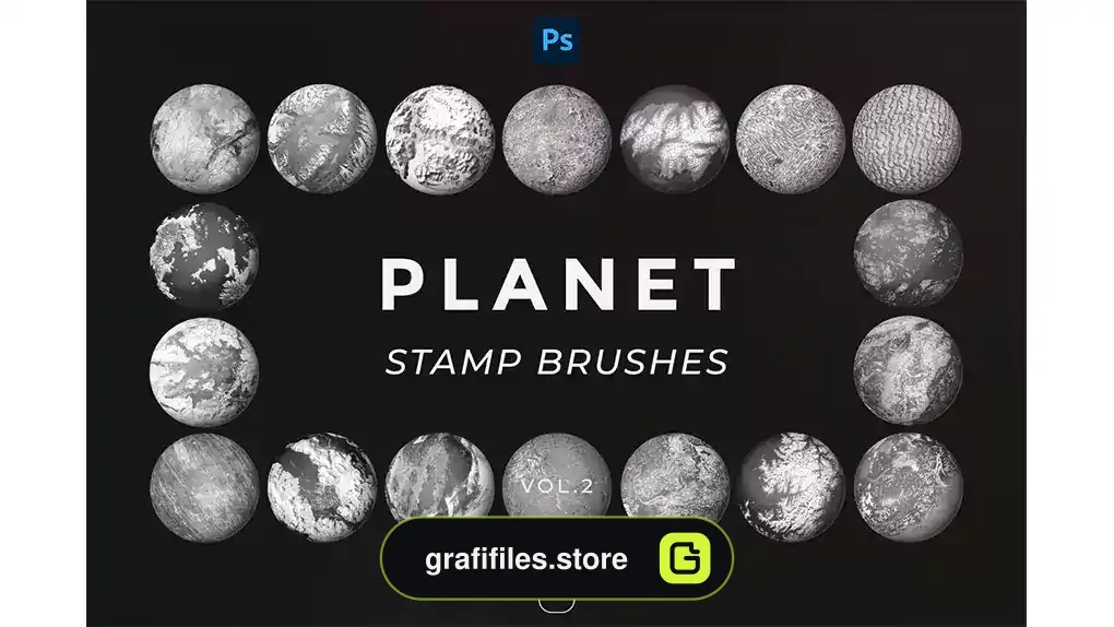 دانلود 16 براش فتوشاپ سیاره Planet Stamp Brushes Vol.2