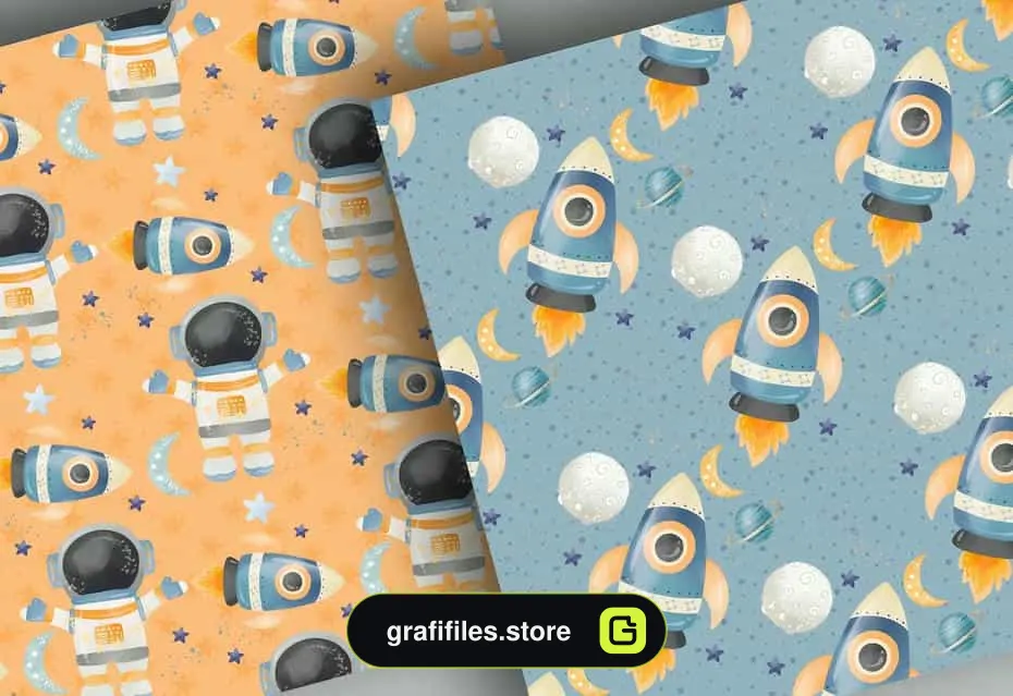 دانلود بک گراند کاغذ دیجیتال فضانورد Astronaut digital paper pack - 6 بک گراند کاغذ دیجیتال فضانورد - 5