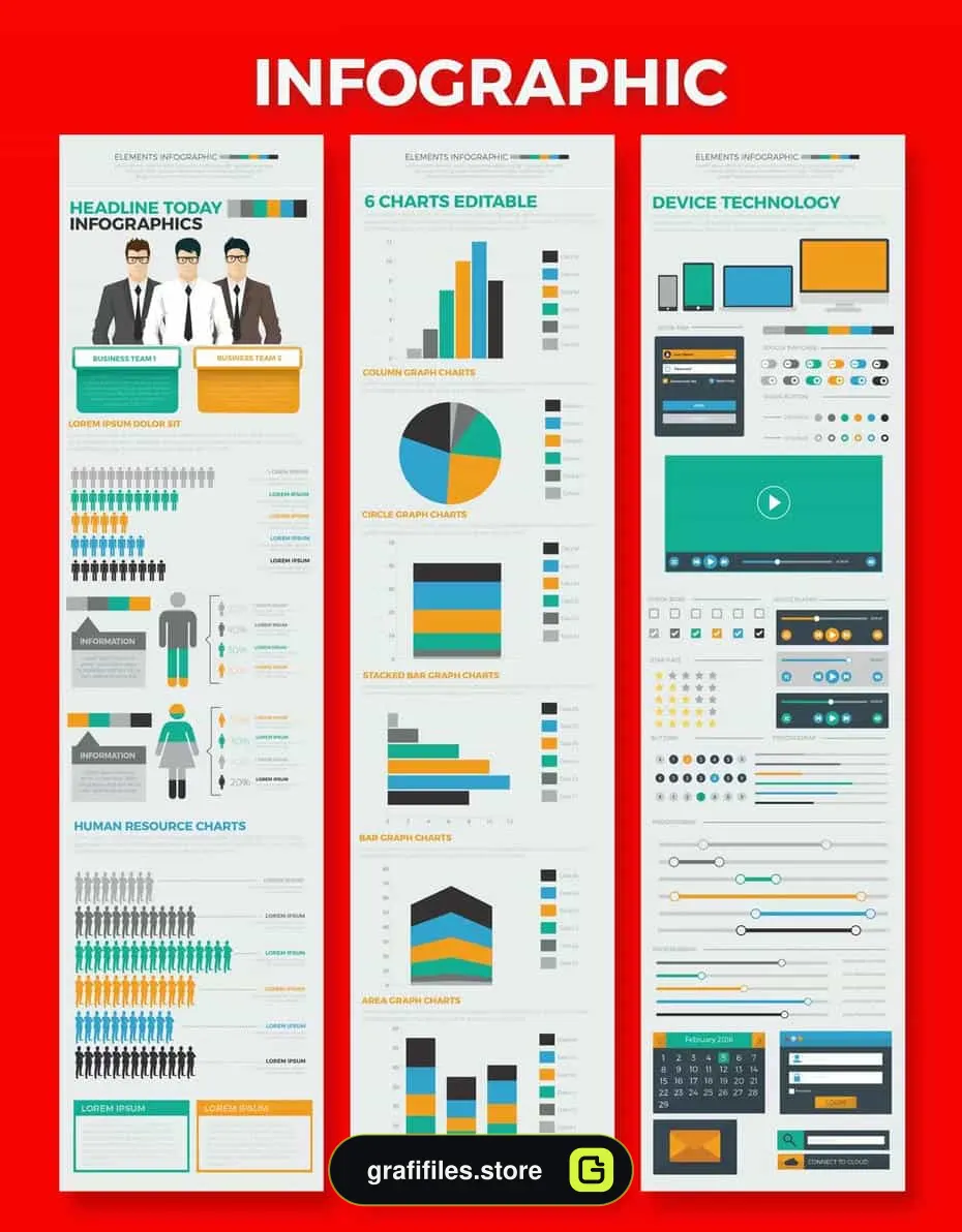 وکتور اجزای اینفوگرافیک Big Infographics Elements