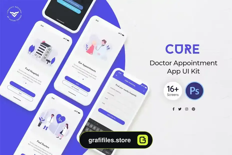 دانلود رابط کاربری اپلیکیشن ویزیت دکتر Cure: Doctor Appointment Mobile App UI Kit - 2 رابط کاربری اپلیکیشن ویزیت دکتر - 1
