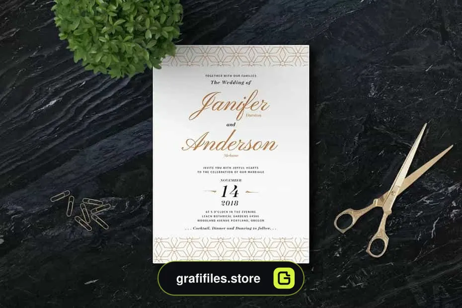 طرح لایه باز کارت دعوت عروسی Elegant Wedding Invitation