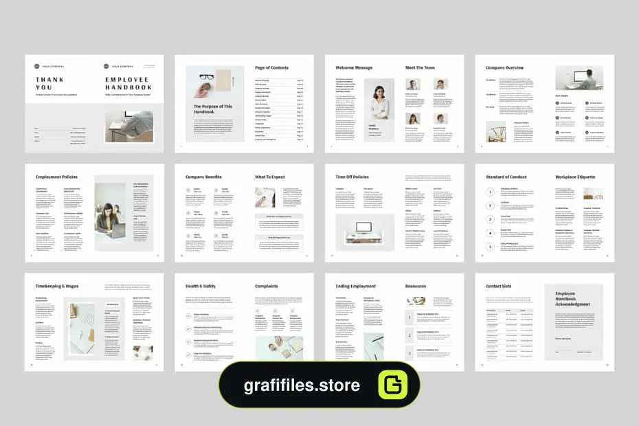 دانلود قالب آماده ورد کتاب راهنمای کارمندان Employee Handbook | MS Word & Indesign - 1 قالب آماده ورد کتاب راهنمای کارمندان