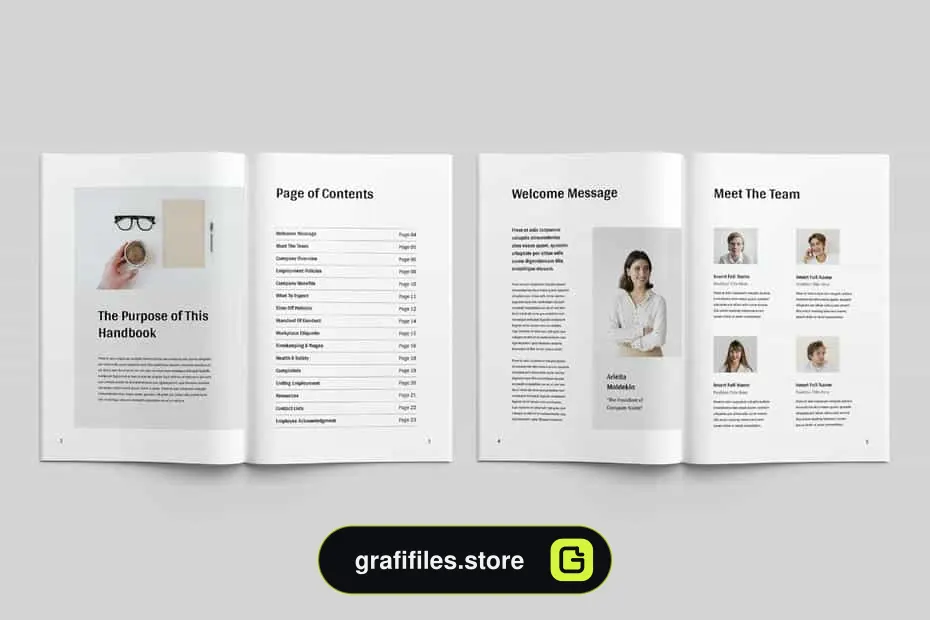 دانلود قالب آماده ورد کتاب راهنمای کارمندان Employee Handbook | MS Word & Indesign - 2 قالب آماده ورد کتاب راهنمای کارمندان