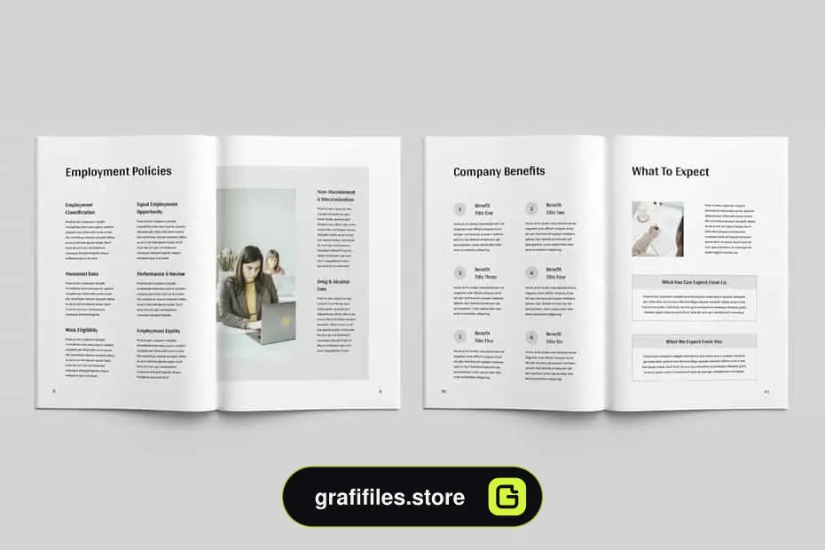 دانلود قالب آماده ورد کتاب راهنمای کارمندان Employee Handbook | MS Word & Indesign - 5 قالب آماده ورد کتاب راهنمای کارمندان - 4