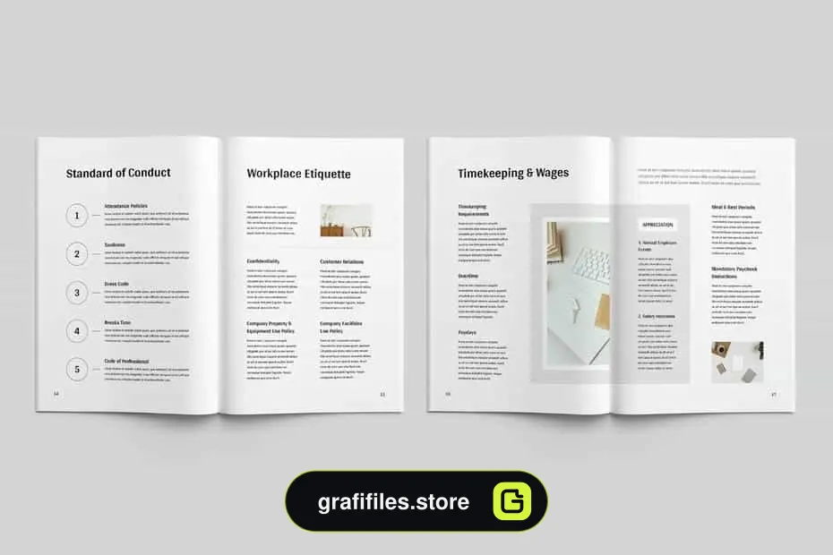 دانلود قالب آماده ورد کتاب راهنمای کارمندان Employee Handbook | MS Word & Indesign - 9 قالب آماده ورد کتاب راهنمای کارمندان - 8