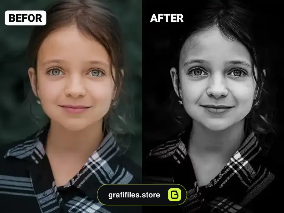 دانلود اکشن فتوشاپ افکت سیاه و سفید تصاویر با کنتراست بالا High Contrast Black & White Conversion - 2 اکشن فتوشاپ افکت سیاه و سفید تصاویر - 1