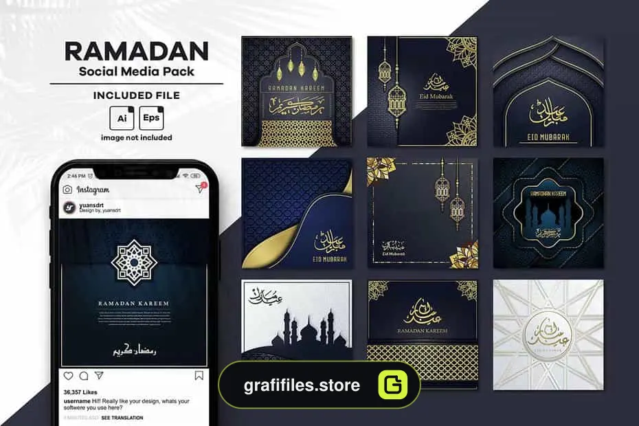 دانلود وکتور پست شبکه اجتماعی با موضوع رمضان Ramadan Social Media Post Template - 2 وکتور پست شبکه اجتماعی با موضوع رمضان - 1