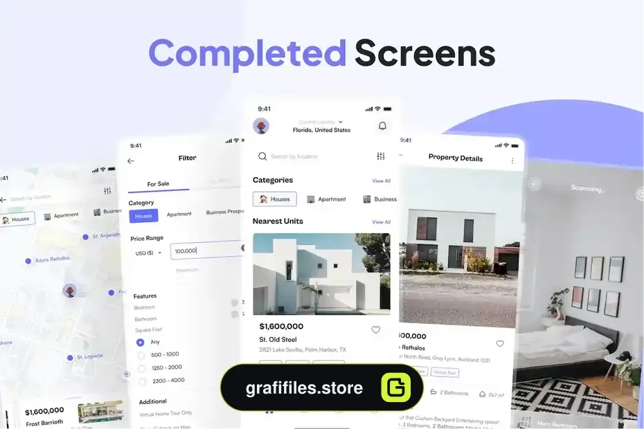 رابط کاربری اپلیکیشن مشاور املاک Real Estate Mobile App UI Kit 2 - 1