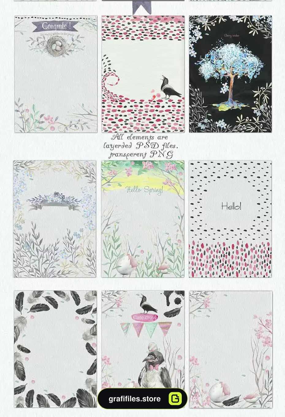 طرح لایه باز بهار و کلاغ Spring & crows bundle