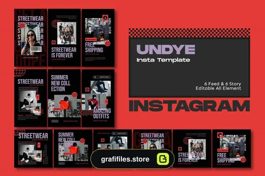 طرح لایه باز اینستاگرام Undye Streetwear Instagram Template