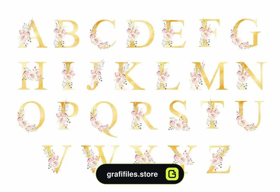 دانلود کلیپ آرت حروف الفبا با گل آبرنگی Watercolor Floral Alphabet - 4 کلیپ آرت حروف الفبا با گل آبرنگی - 3