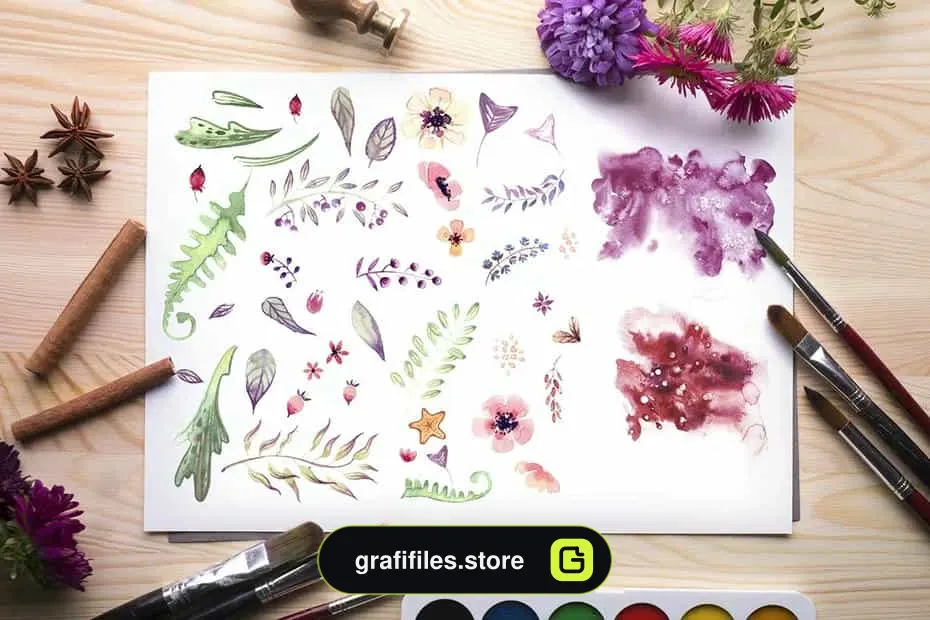 کلیپ آرت گل آبرنگی Watercolor Flowers Pack - 1