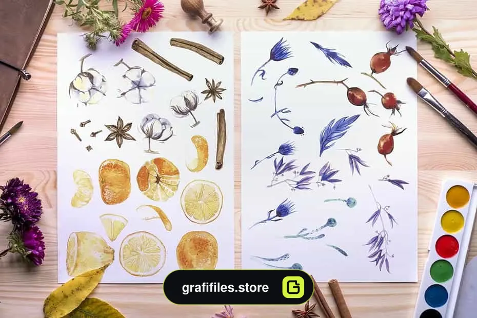 کلیپ آرت گل آبرنگی Watercolor Flowers Pack - 3